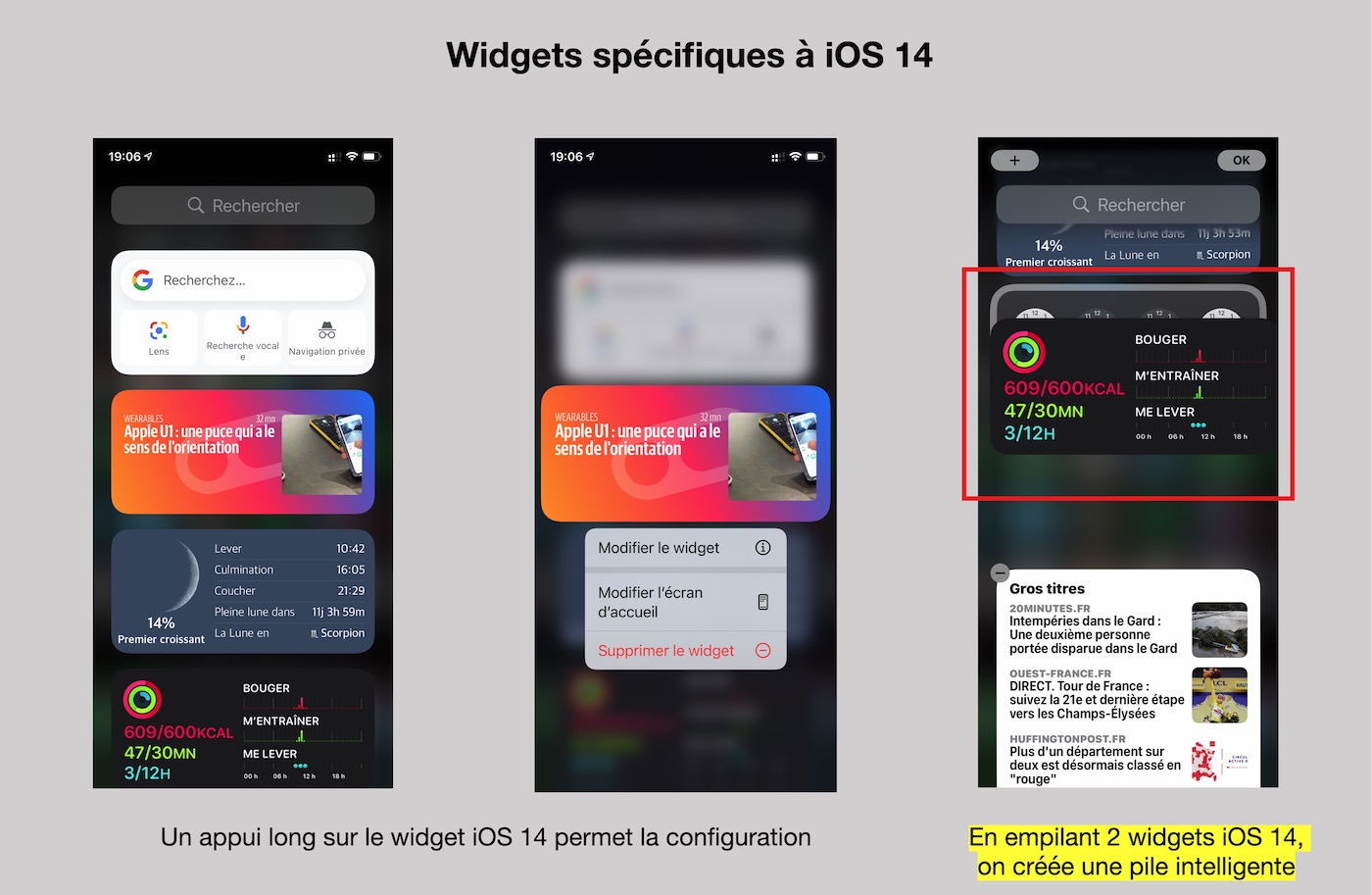 widgets iOS 14 et pile intelligente