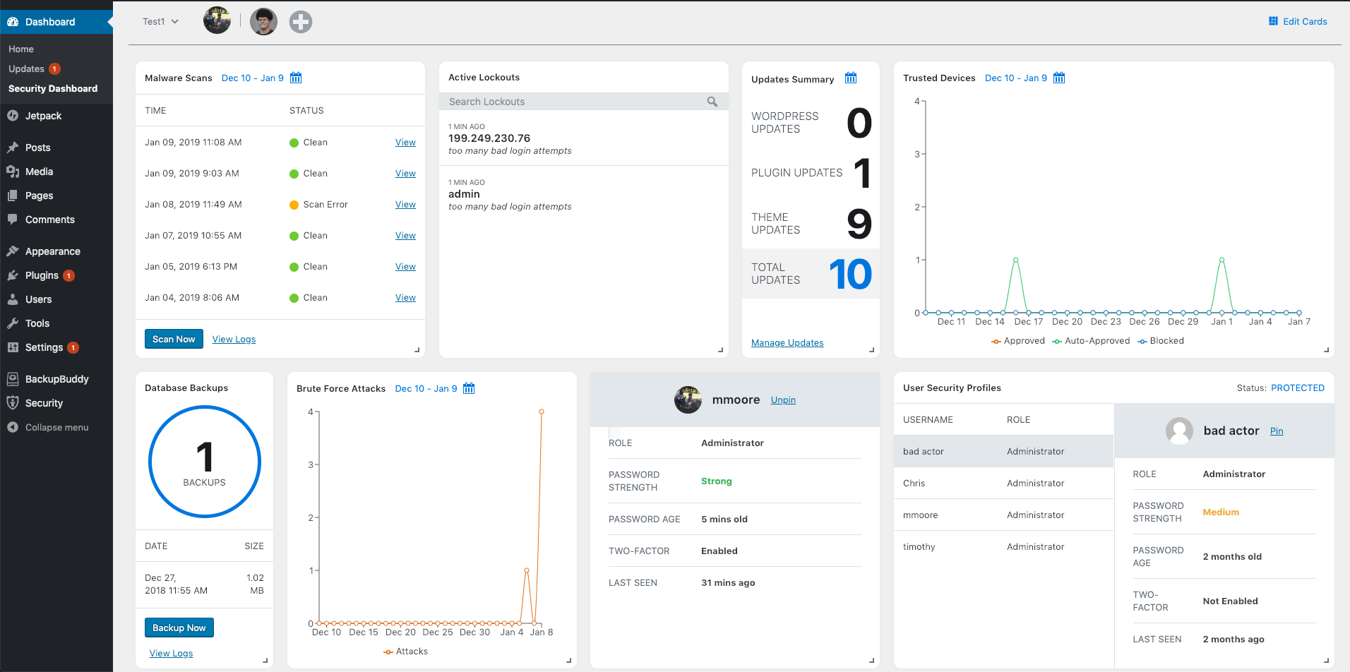 Tableau de bord de la nouvelle version de iThemes Security