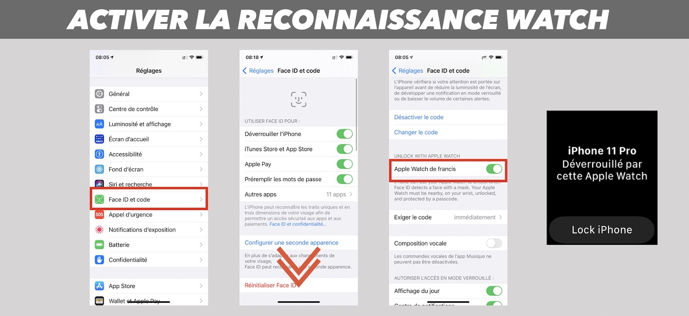 reconnaissance apple watch masque ios 145 deverrouillage iphone